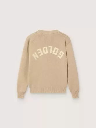 Maglione unisex a costine color beige dorato per bambini con logo sul retro