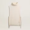 Maglione unisex bianco a collo alto senza maniche in lana a costine Maglione unisex bianco a collo alto senza maniche in lana a costine