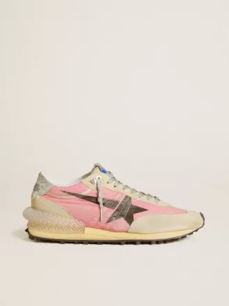 Marathon da donna in nylon rosa e pelle scamosciata beige con stella stampata nera