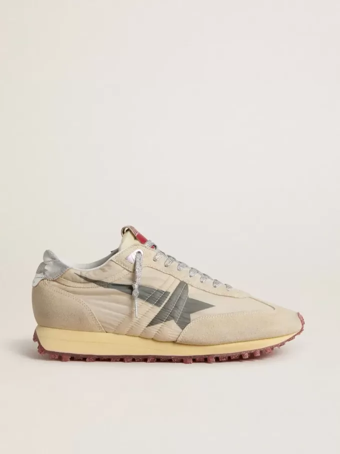 Marathon da uomo con tomaia in nylon beige e stella grigia Marathon da uomo con tomaia in nylon beige e stella grigia