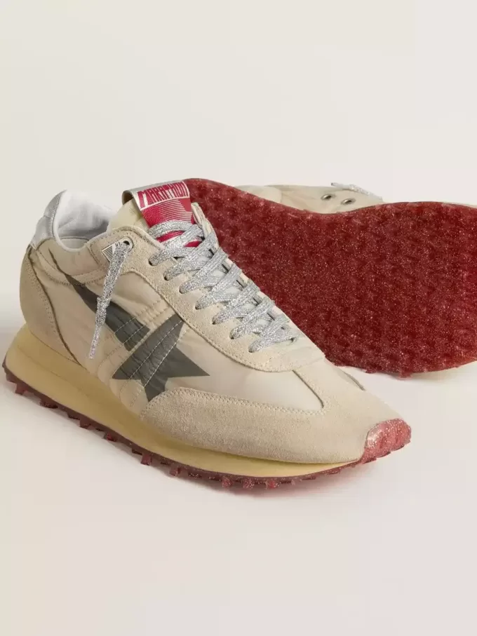 Marathon da uomo con tomaia in nylon beige e stella grigia Marathon da uomo con tomaia in nylon beige e stella grigia