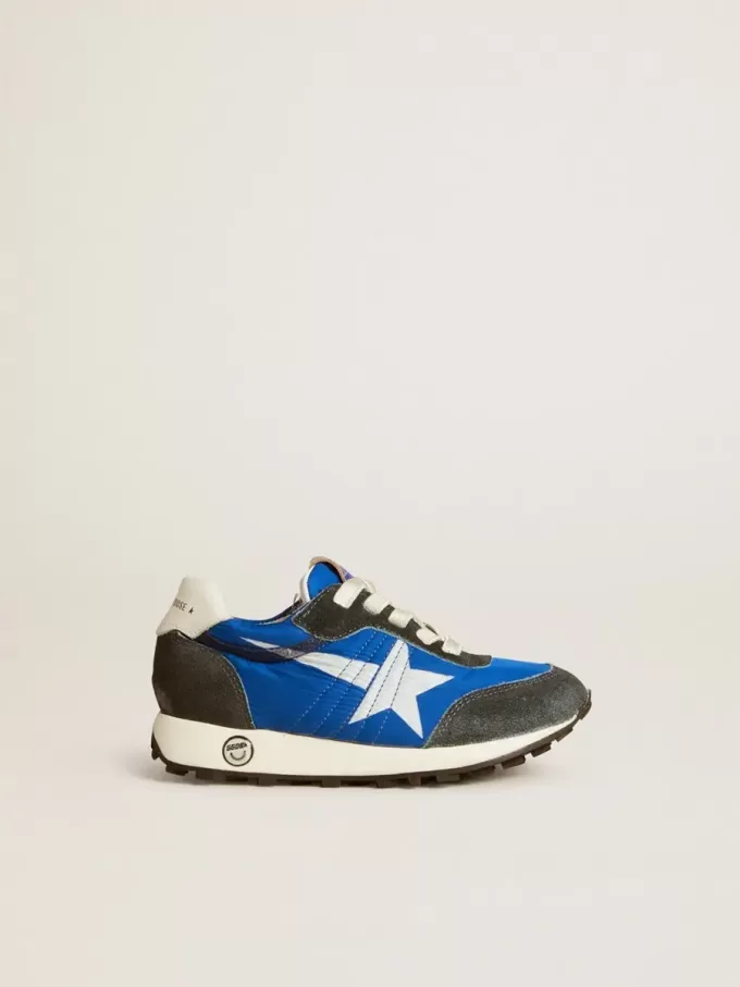 Marathon Junior in nylon blu con stella stampata e linguetta in pelle sul tallone Marathon Junior in nylon blu con stella stampata e linguetta in pelle sul tallone