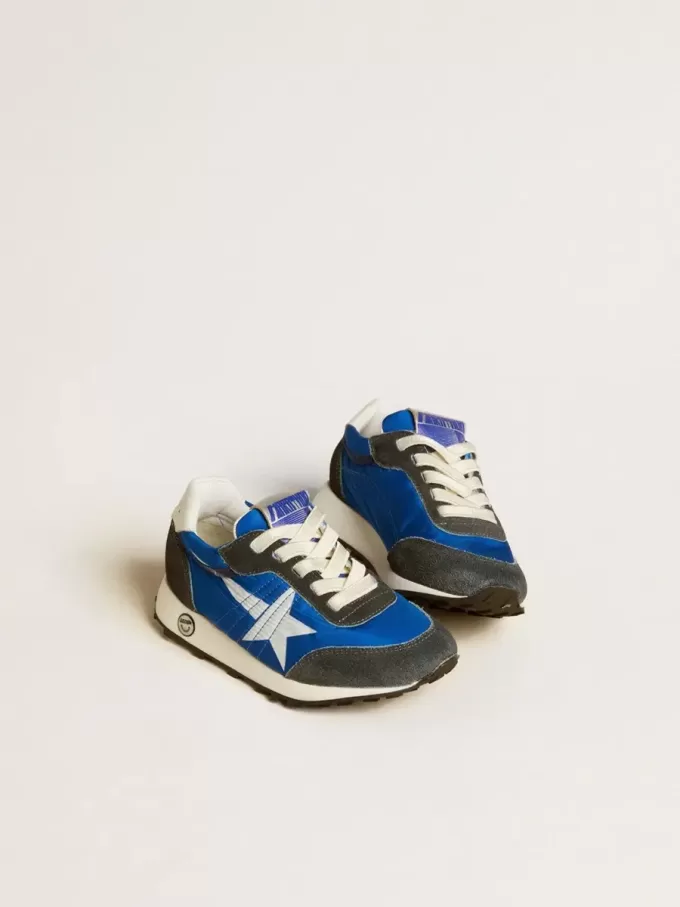 Marathon Junior in nylon blu con stella stampata e linguetta in pelle sul tallone Marathon Junior in nylon blu con stella stampata e linguetta in pelle sul tallone