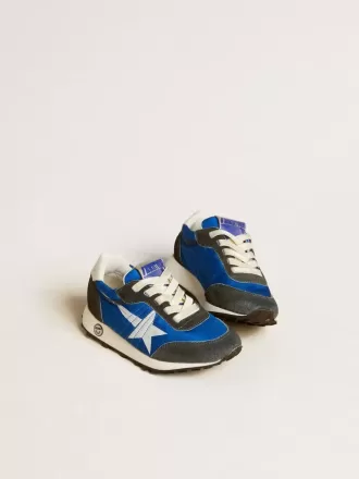 Marathon Young in nylon blu con stella stampata e linguetta in pelle sul tallone