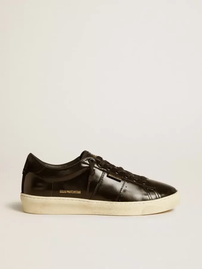 Matchstar da donna in pelle nera con linguetta sul tallone in camoscio nero