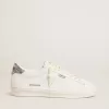 Matchstar in pelle bianca con tallone argentato glitterato