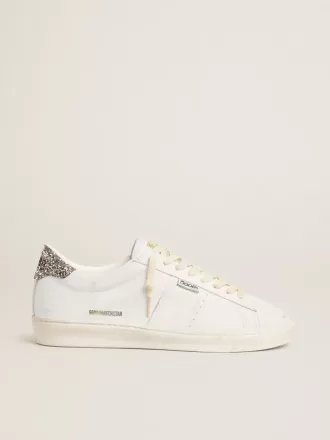 Matchstar in pelle bianca con tallone argentato glitterato