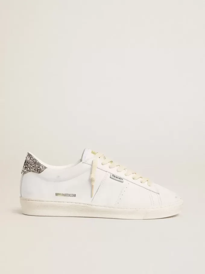 Matchstar in pelle bianca con tallone argentato glitterato