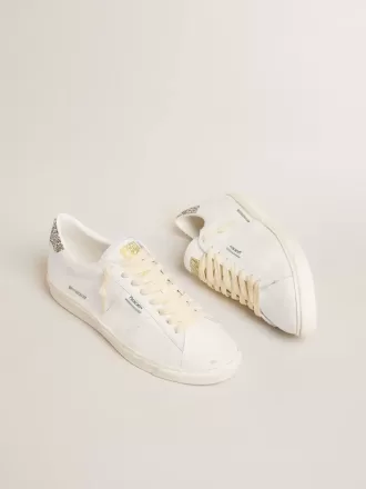 Matchstar in pelle bianca con tallone argentato glitterato