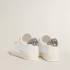 Matchstar in pelle bianca con tallone argentato glitterato