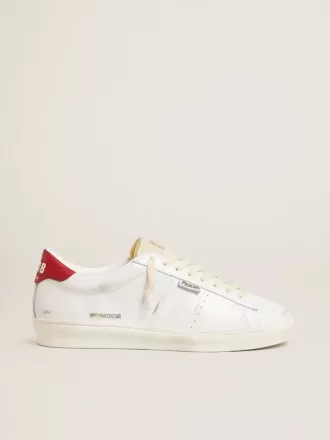 Matchstar in pelle bianca lucida con linguetta del tallone in pelle rossa lucida