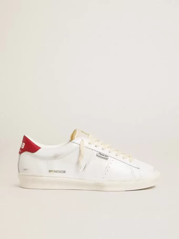 Matchstar in pelle bianca lucida con linguetta del tallone in pelle rossa lucida