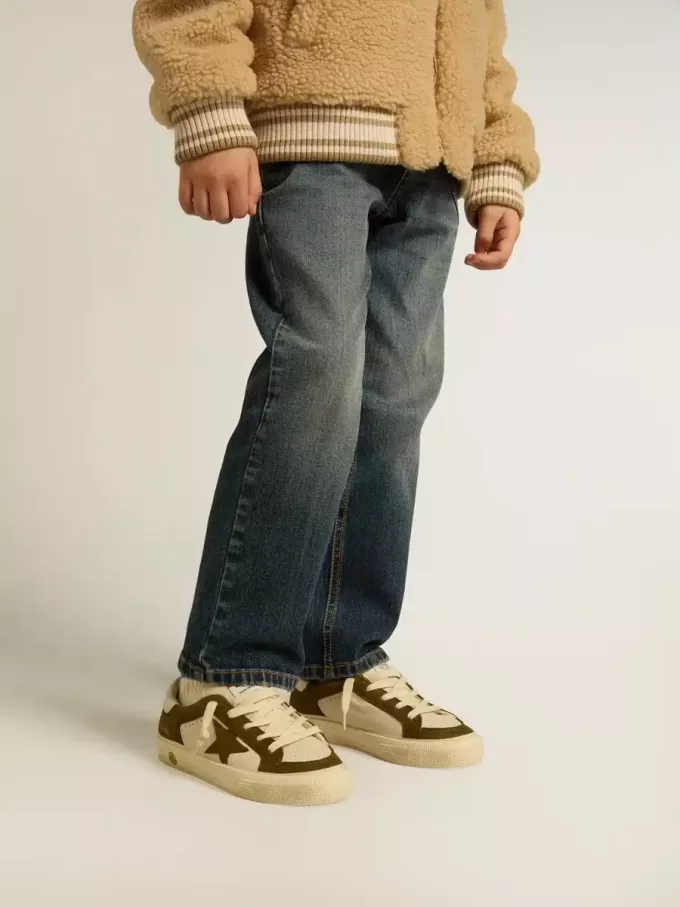 May Junior in pelle bianca e verde militare May Junior in pelle bianca e verde militare