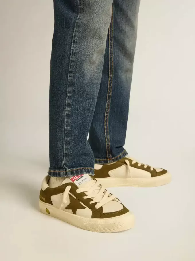 May Junior in pelle bianca e verde militare May Junior in pelle bianca e verde militare