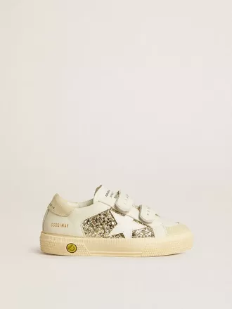 May School Junior glitterate con stella in pelle e linguetta in camoscio sul tallone