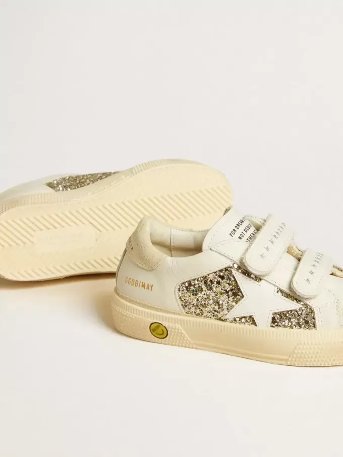 May School Junior glitterate con stella in pelle e linguetta in camoscio sul tallone