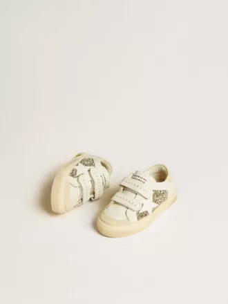 May School Young in glitter con stella in pelle e linguetta in camoscio sul tallone