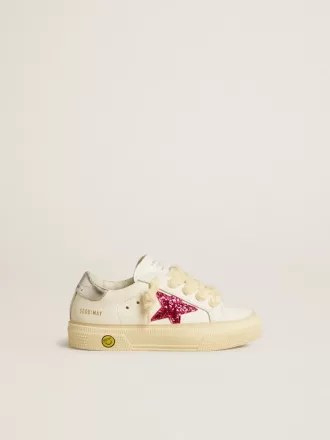 May Teen con stella glitterata fucsia e linguetta sul tallone in pelle laminata
