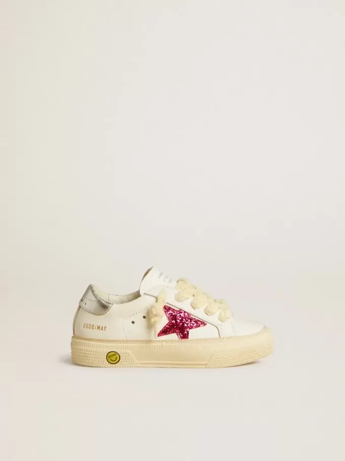 May Teen con stella glitterata fucsia e linguetta sul tallone in pelle laminata May Teen con stella glitterata fucsia e linguetta sul tallone in pelle laminata