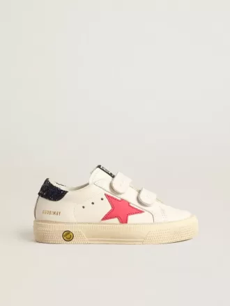 May Teen con stella in pelle fucsia e linguetta sul tallone con glitter blu