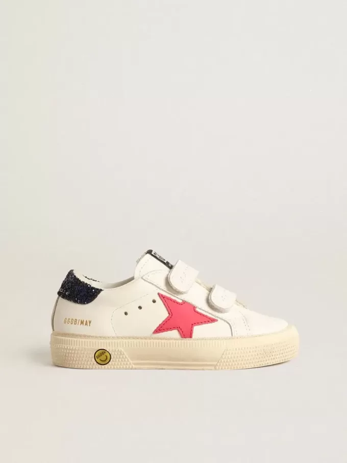 May Teen con stella in pelle fucsia e linguetta sul tallone con glitter blu