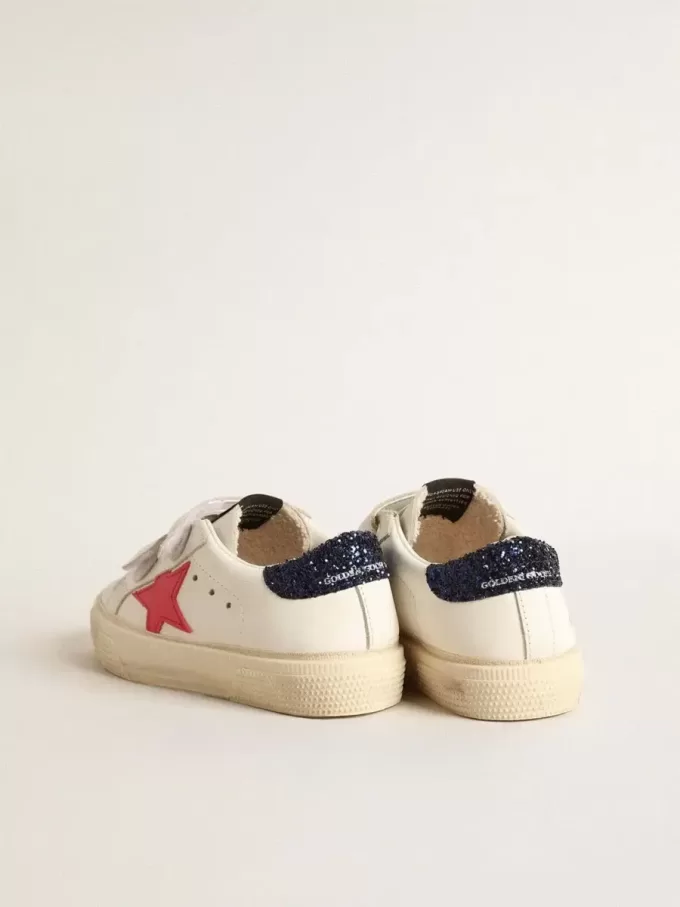May Teen con stella in pelle fucsia e linguetta sul tallone con glitter blu