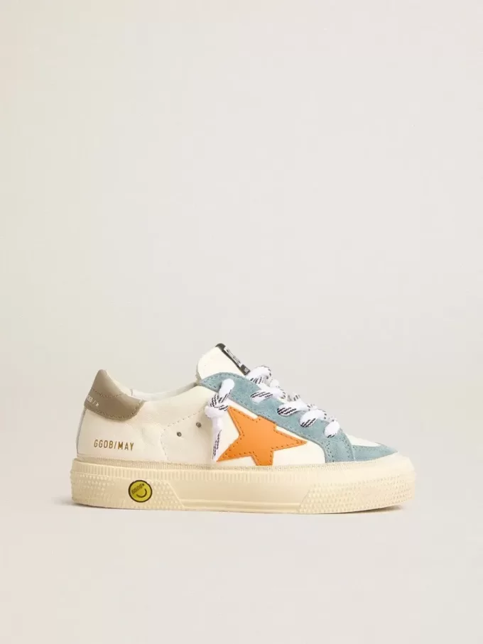 May Teen in nappa con stella in pelle arancione e inserti in pelle scamosciata blu