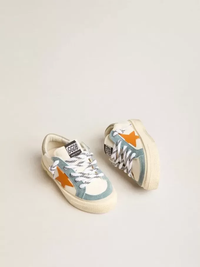 May Teen in nappa con stella in pelle arancione e inserti in pelle scamosciata blu
