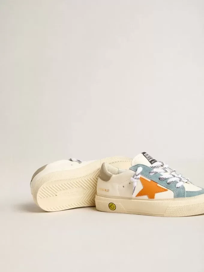 May Teen in nappa con stella in pelle arancione e inserti in pelle scamosciata blu