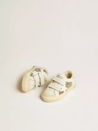 May Teen in pelle bianca e glitter dorati con stella in pelle bianca