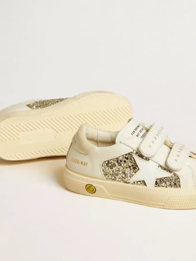 May Teen in pelle bianca e glitter dorati con stella in pelle bianca May Teen in pelle bianca e glitter dorati con stella in pelle bianca