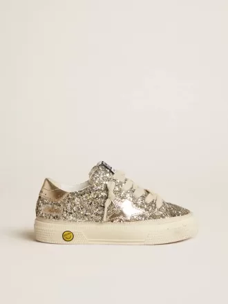 May Young in glitter platino con stella e linguetta sul tallone in pelle metallizzata