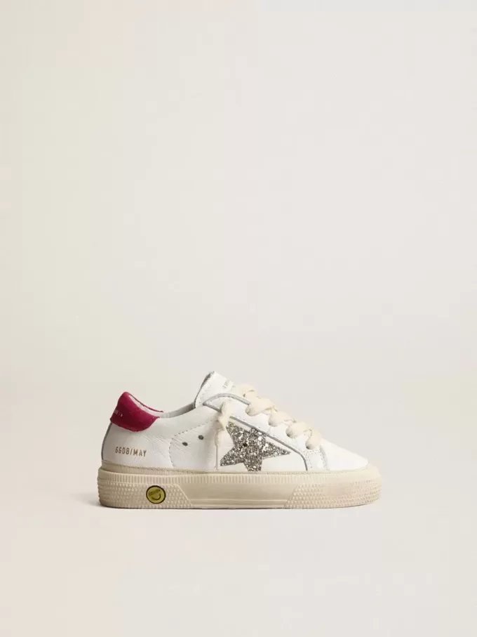 May Young in pelle nappa con stella glitterata platino e linguetta sul tallone magenta