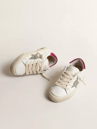May Young in pelle nappa con stella glitterata platino e linguetta sul tallone magenta