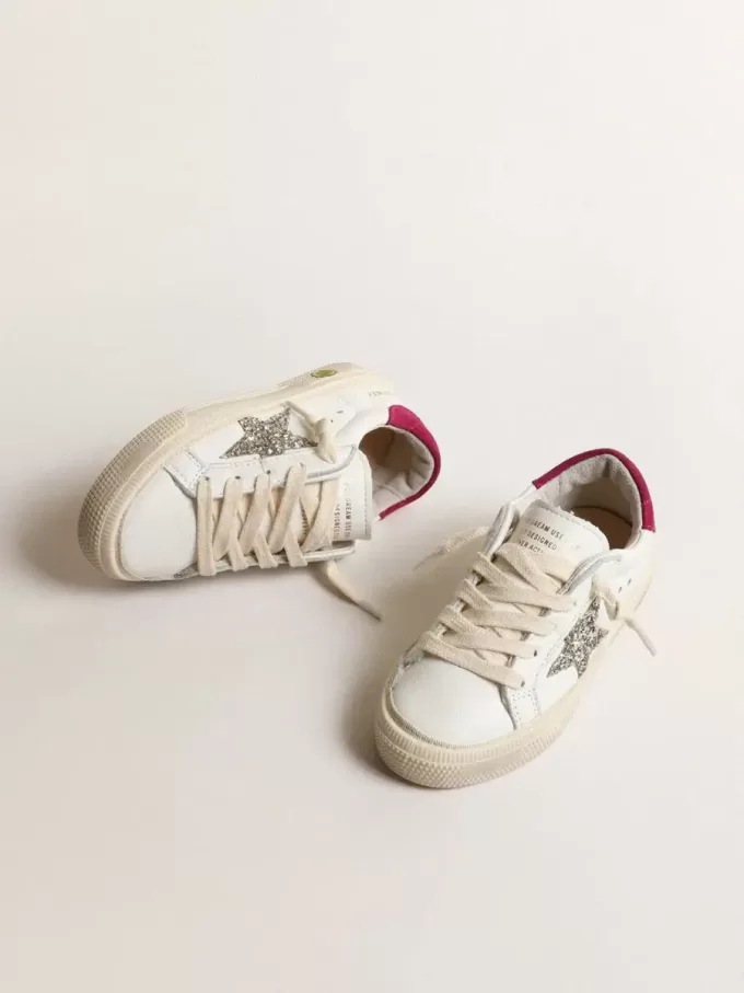 May Young in pelle nappa con stella glitterata platino e linguetta sul tallone magenta