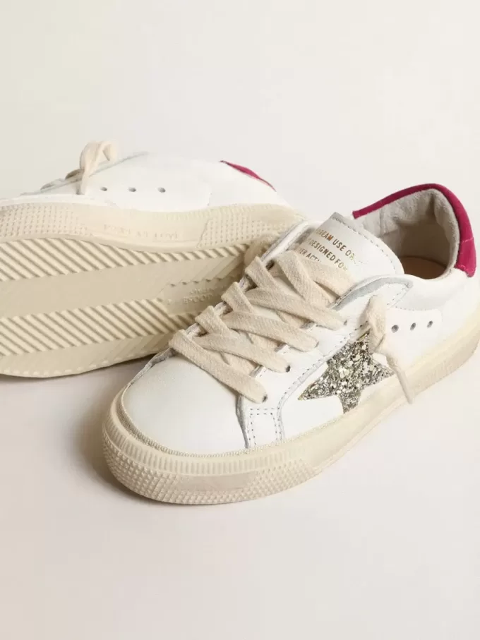 May Young in pelle nappa con stella glitterata platino e linguetta sul tallone magenta