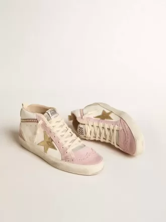 Mid Star con stella in pelle dorata e inserti in pelle scamosciata rosa con perle Mid Star con stella in pelle dorata e inserti in pelle scamosciata rosa con perle