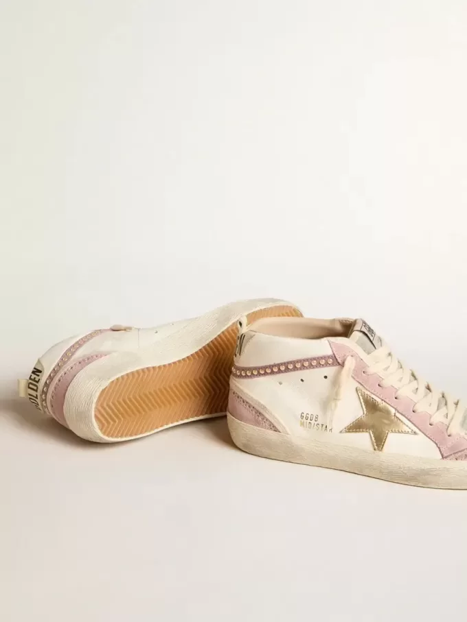 Mid Star con stella in pelle dorata e inserti in pelle scamosciata rosa con perle Mid Star con stella in pelle dorata e inserti in pelle scamosciata rosa con perle