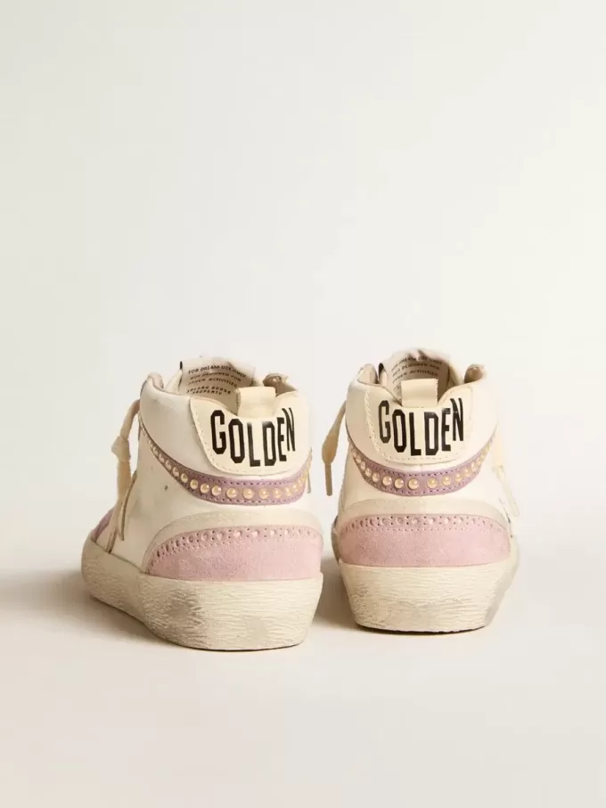 Mid Star con stella in pelle dorata e inserti in pelle scamosciata rosa con perle Mid Star con stella in pelle dorata e inserti in pelle scamosciata rosa con perle