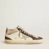 Mid Star con stella in pelle grigia e dettagli in pelle metallizzata argento Mid Star con stella in pelle grigia e dettagli in pelle metallizzata argento