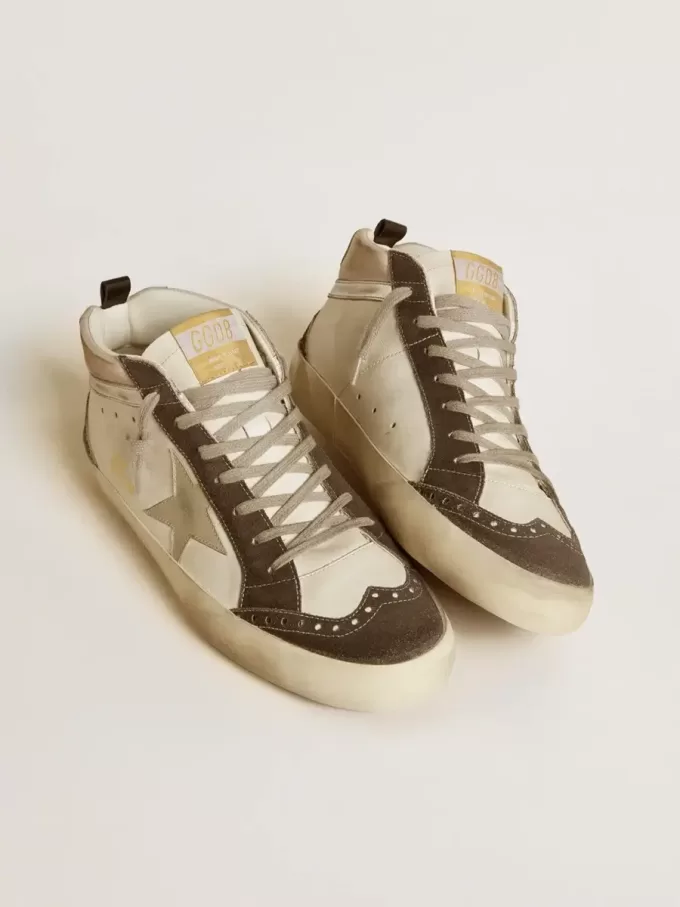 Mid Star con stella in pelle grigia e dettagli in pelle metallizzata argento Mid Star con stella in pelle grigia e dettagli in pelle metallizzata argento