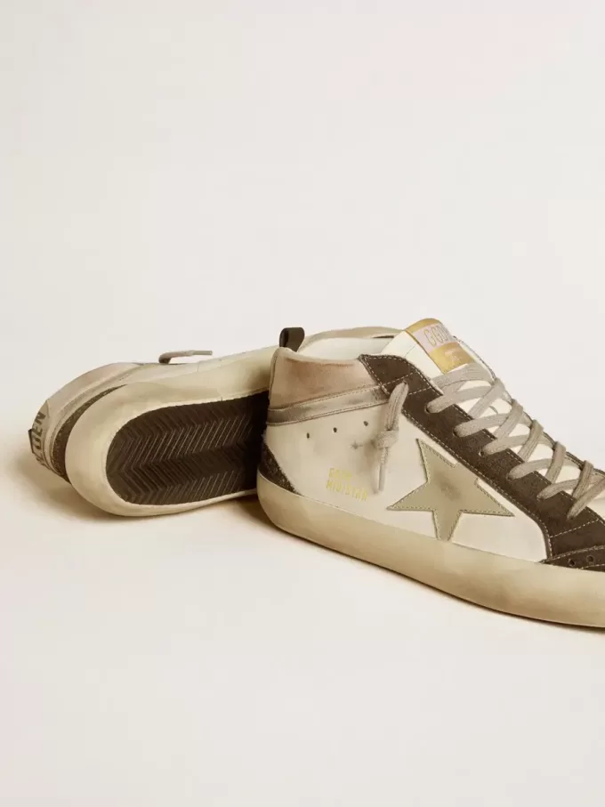 Mid Star con stella in pelle grigia e dettagli in pelle metallizzata argento Mid Star con stella in pelle grigia e dettagli in pelle metallizzata argento