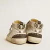 Mid Star con stella in pelle grigia e dettagli in pelle metallizzata argento Mid Star con stella in pelle grigia e dettagli in pelle metallizzata argento