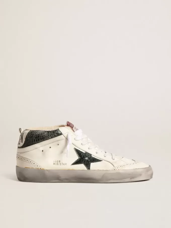 Mid Star con stella in pelle metallizzata verde e flash bianco Mid Star con stella in pelle metallizzata verde e flash bianco