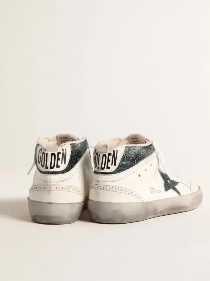Mid Star con stella in pelle metallizzata verde e flash bianco Mid Star con stella in pelle metallizzata verde e flash bianco