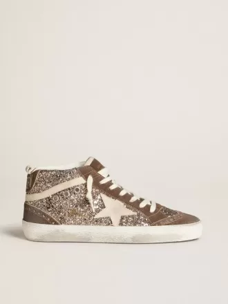 Mid Star da donna in glitter con stella in pelle scamosciata perlata e inserti in pelle scamosciata marrone