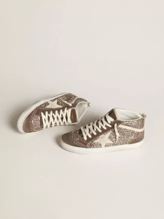 Mid Star da donna in glitter con stella in pelle scamosciata perlata e inserti in pelle scamosciata marrone