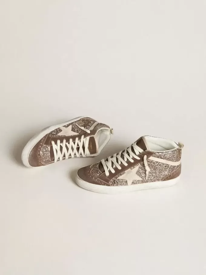 Mid Star da donna in glitter con stella in pelle scamosciata perlata e inserti in pelle scamosciata marrone Mid Star da donna in glitter con stella in pelle scamosciata perlata e inserti in pelle scamosciata marrone
