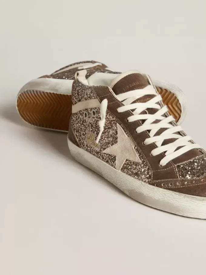 Mid Star da donna in glitter con stella in pelle scamosciata perlata e inserti in pelle scamosciata marrone Mid Star da donna in glitter con stella in pelle scamosciata perlata e inserti in pelle scamosciata marrone