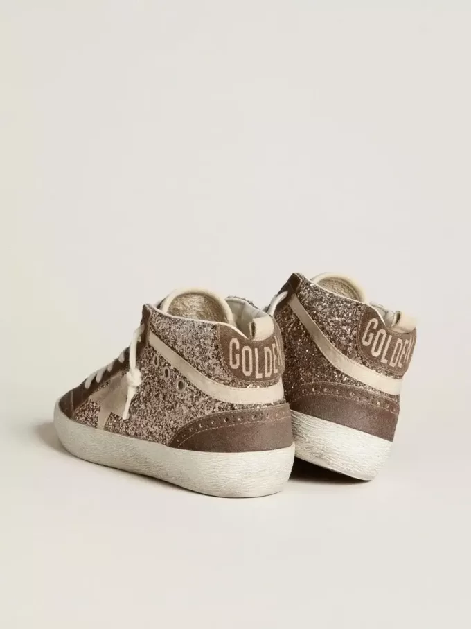 Mid Star da donna in glitter con stella in pelle scamosciata perlata e inserti in pelle scamosciata marrone Mid Star da donna in glitter con stella in pelle scamosciata perlata e inserti in pelle scamosciata marrone